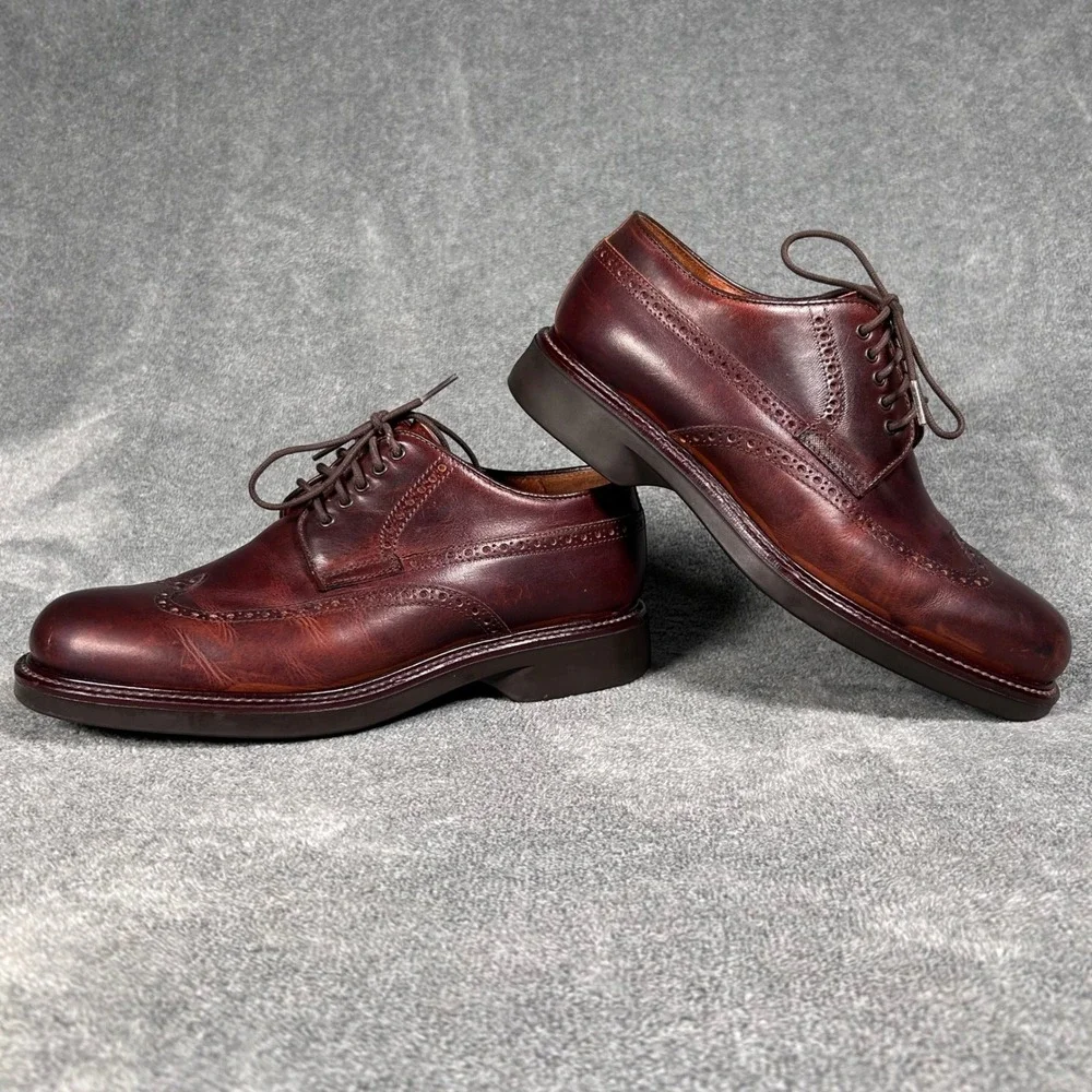 Johnston Murphy Wingtip Derby Oxford Dress Shoes Men 8.5M Burgundy Leather Italy